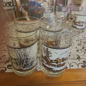 Set of Four Currier and Ives Glasses